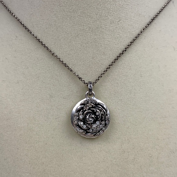 Fossil Jewelry - Fossil Silver Rose Sparkle Pendant Necklace Live in Sunshine Quote 18” Chain
